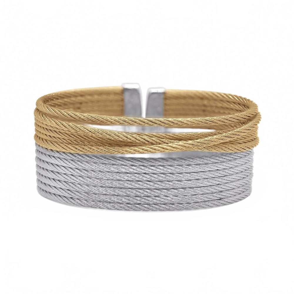 NEW ALOR women's openwork cuff in grey & yellow